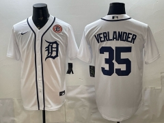 (Logo 3) Detroit Tigers White #35 MLB Jersey-0840