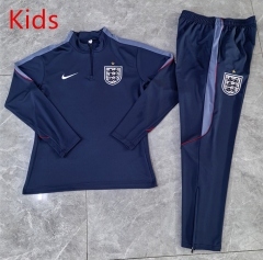 26-27 England Royal Blue Kid-Youth Soccer Tracksuit-411