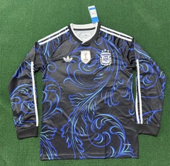 (S-4XL) 26-27 Argentina Away Blue&Black LS Thailand Soccer Jersey AAA-1424